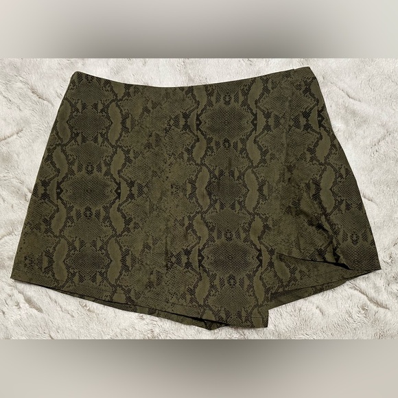 She + Sky Pants - She + Sky Olive Snake Pattern  Asymmetrical Skort